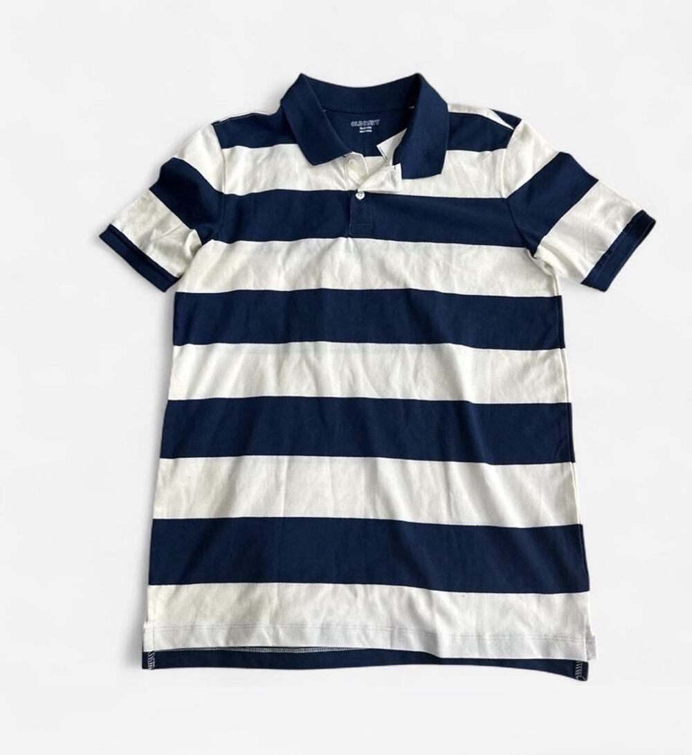 Old Navy Striped Polo Shirt XL (14-16) Blue/White Short Sleeve Collared